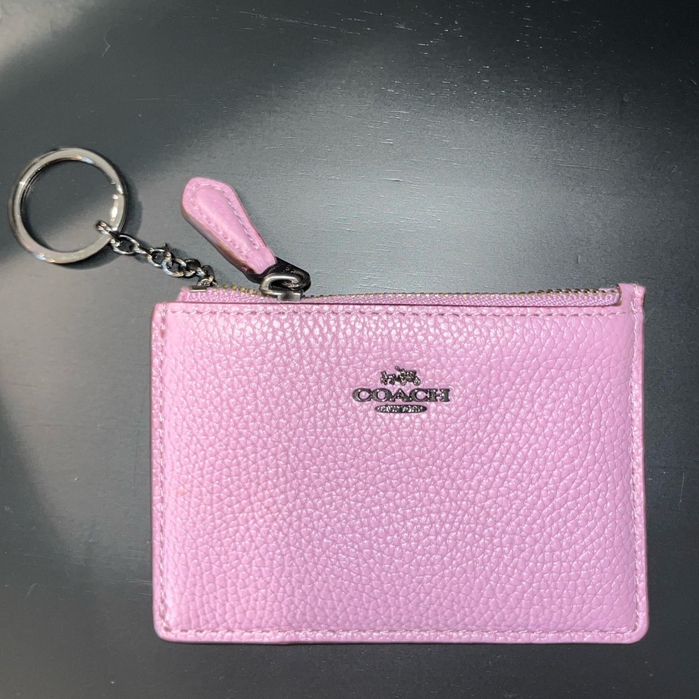 Coach Pink Pebbled Leather Key & Card Holder